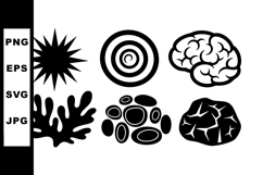 Abstract black silhouette icons of brain sun coral cells and Product Image 1