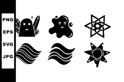 Abstract black artistic shapes with waves and star designs v Product Image 1