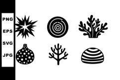 Abstract black sea elements vector icons with coral and shel Product Image 1