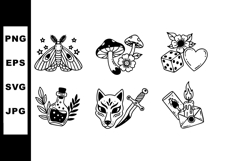 Witchcraft and mystical symbols including moth, mushrooms, h Product Image 1