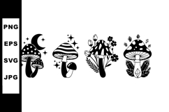 Magical black and white mushrooms with stars and crystal vec Product Image 1