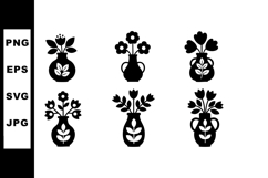 Black silhouette floral vase vector set with various flower Product Image 1
