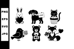 Cute black and white animal silhouettes with hearts and flow Product Image 1