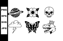 Vector icons of planet, flower, skull, cloud with lightning, Product Image 1