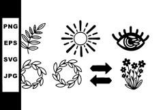 Hand Drawn Nature and Symbol Icons with Leaves Sun Eye Arrow Product Image 1