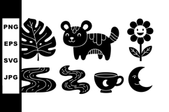 Black Silhouette Vector Set of Tropical Leaf Tiger Flower Ri Product Image 1