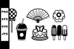 Black and white dessert and sweet treats icons collection ve Product Image 1