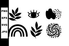 Abstract black botanical and geometric symbols vector set wi Product Image 1