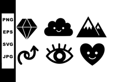 Black geometric diamond cloud mountains eye heart arrow vect Product Image 1