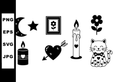 Cute heart and cat vector illustration with moon star candle Product Image 1