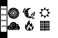 Set of six black and white energy and weather icons vector i Product Image 1