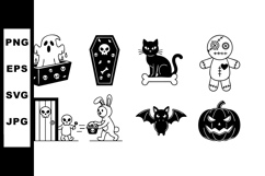 Halloween spooky icons set with ghost cat coffin pumpkin and Product Image 1