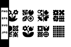 Floral and geometric black silhouette icons set with nature Product Image 1