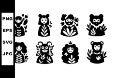 Stylized black silhouette women with floral and animal motif Product Image 1