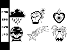 Set of symbolic vector icons with rain cloud fist star heart Product Image 1
