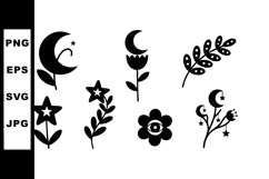 Abstract black floral and celestial shapes vector illustrati Product Image 1