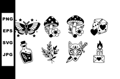 Witchcraft Elements with Butterfly, Mushrooms, Fox Mask, Dic Product Image 1