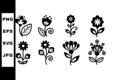 Simple black floral icons with various flower and leaf desig Product Image 1
