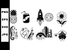 Collection of black and white vector icons including pineapp Product Image 1