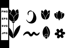 Simple black silhouette tulip flower and various floral shap Product Image 1