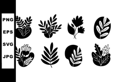 Black and white leaf and plant vector icons set with abstrac Product Image 1