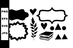 Black silhouette floral branch heart book frame and geometri Product Image 1