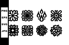 Set of eight black floral ornamental vector icons with abstr Product Image 1