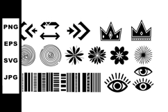 Collection of black abstract symbols arrows crowns eyes and Product Image 1