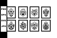 Eight black and white floral designs in framed vector illust Product Image 1