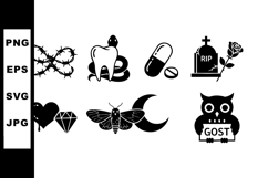 Gothic style symbols including barbed heart, tooth, pills, t Product Image 1