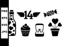 Valentine symbols with bottle hearts cupcake and gift box ve Product Image 1
