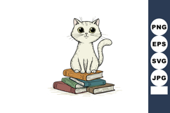Cute cat sitting on stack of colorful books vector illustrat Product Image 1