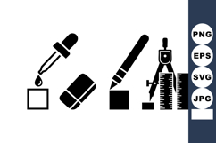Black Silhouette Icons Drawing Tools Vector Product Image 1