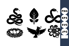 Black Silhouette Snake Bird Leaf Nest Vector Set Product Image 1