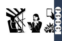 Woman Using Tablet In Modern Interior Scene Product Image 1