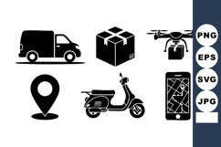 Delivery Transport Icons Van Parcel Drone Location Product Image 1