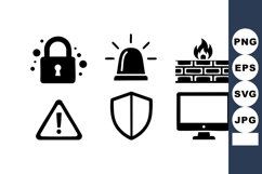 Security Icons Set Lock Alarm Shield Warning Firewall Product Image 1