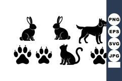 Black Silhouette Rabbit Dog Cat Paw Prints Vector Product Image 1