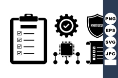 Checklist Clipboard Gear Shield Protocol Microchip Icons Product Image 1
