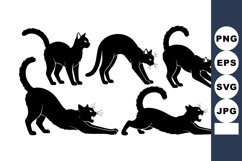 Black Cat Silhouettes Various Poses Vector Illustration Product Image 1