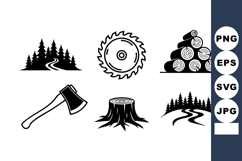 Black Forest Silhouette Axe Stump Logs Vector Product Image 1