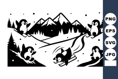 Penguin Landscape Mountains Forest Vector Illustration Product Image 1