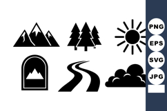 Mountain Forest Sun Road Cloud Black Icons Vector Product Image 1