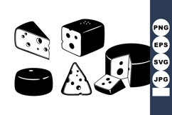 Black and White Cheese Assortment Vector Illustration Product Image 1