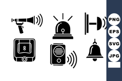 Black Silhouette Alarm Sound Device Icons Vector Product Image 1