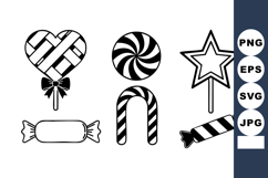 Black and White Candy Icon Set with Lollipops Sweets Product Image 1
