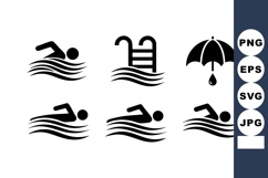 Swimming Icons Set Pool Ladder Umbrella Symbol Product Image 1