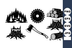 Forest Landscape Axe Saw Logs Silhouette Vector Product Image 1