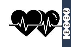 Heartbeat Pulse Line Connecting Two Hearts Vector Illustrati Product Image 1
