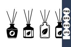 Set Four Black Silhouette Reed Diffuser Bottles Leaf Product Image 1